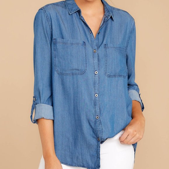 Staccato Tops - STACCATO | Medium Wash Chambray Button Down Shirt